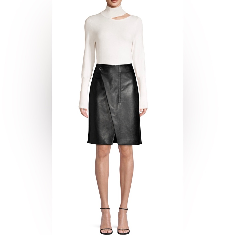 Elie Tahari Jade Faux Leather Wrap Skirt - Picture 6 of 11